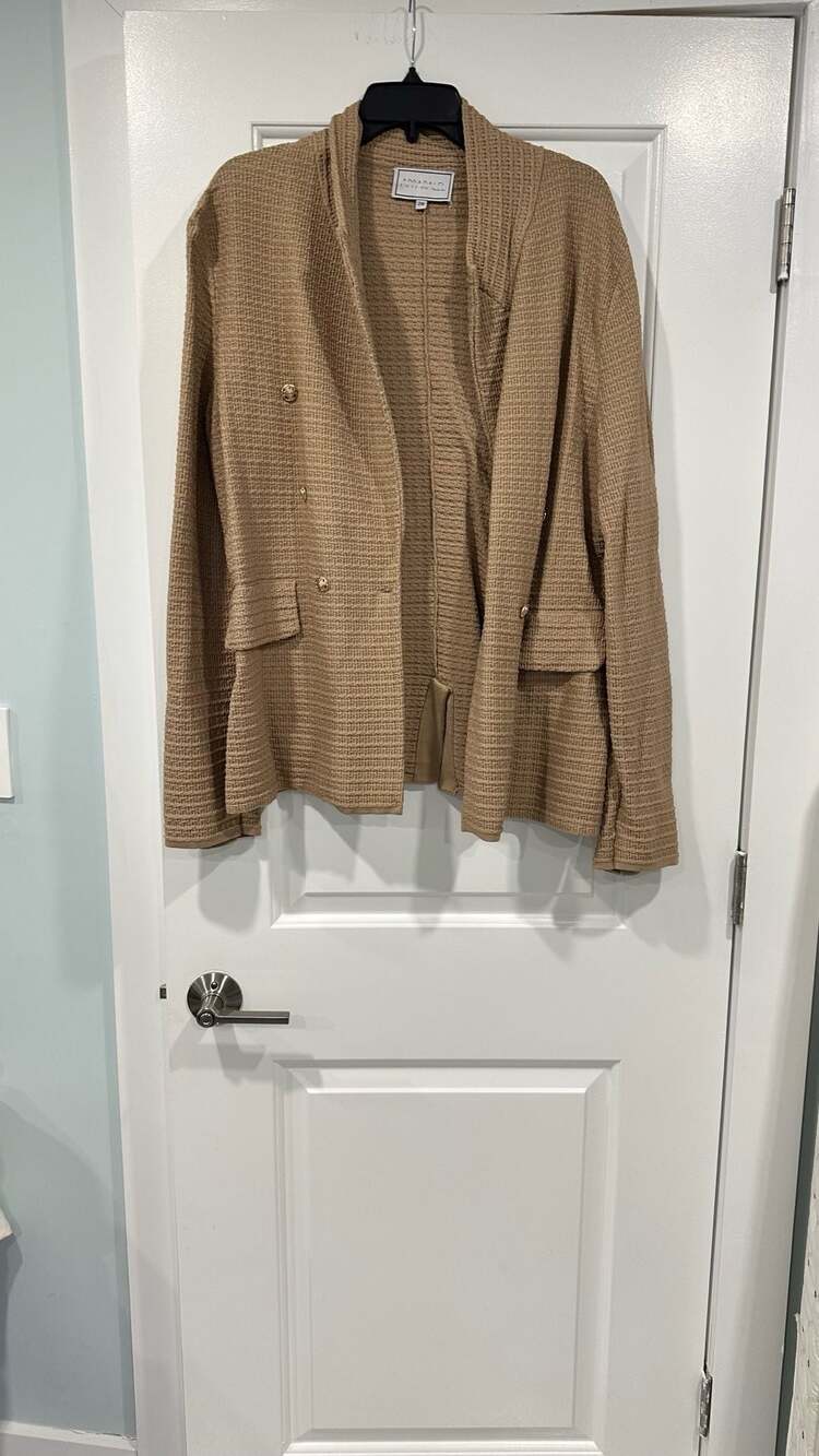 Aparallel Blazer Size 2W Beige Textured Knit Double Breasted Gold Buttons